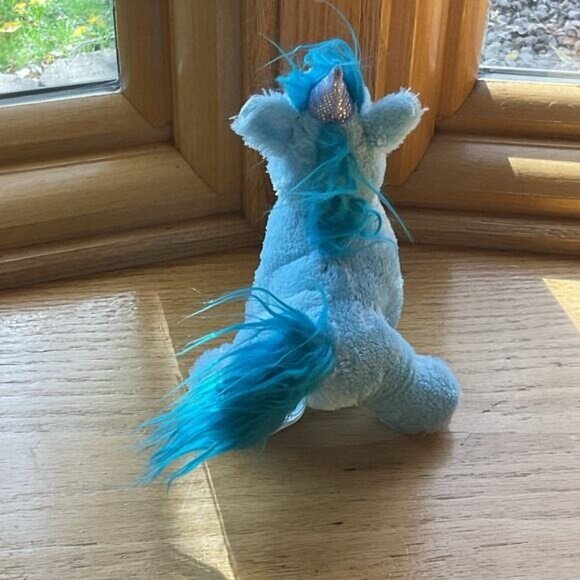 Blue Hard Eye Plush Stuffed Unicorn With Sparkling Horn & Blue Mane By MVP Plush - Picture 6 of 7